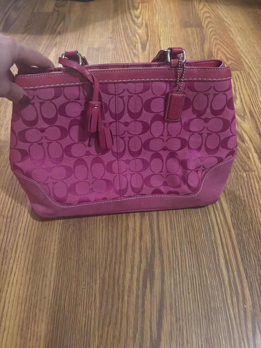 Vintage Y2K Coach Hampton Signature Satchel Jaquard Hot Pink Purse/ Bag